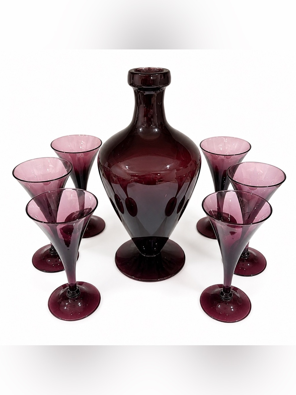 Cambridge Amethyst Glass Decanter Cordial Glasses Set Art Deco Purple *READ